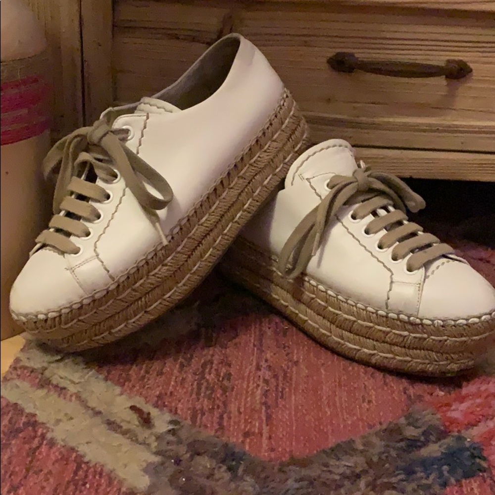 White Prada espadrille platforms